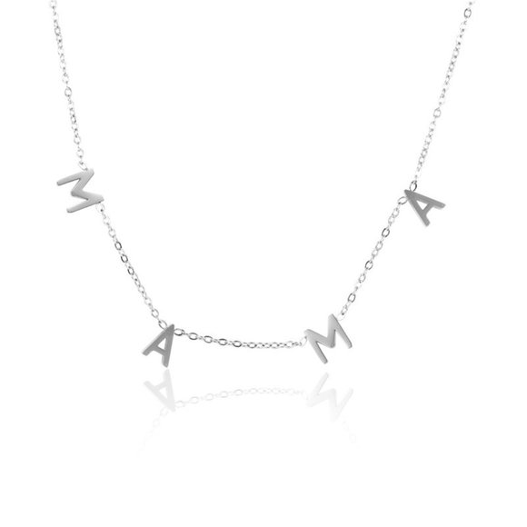 Amanda Lee Jewelry Jewelry - NEW White Gold "MAMA" Letter Minimalist Necklace 18"